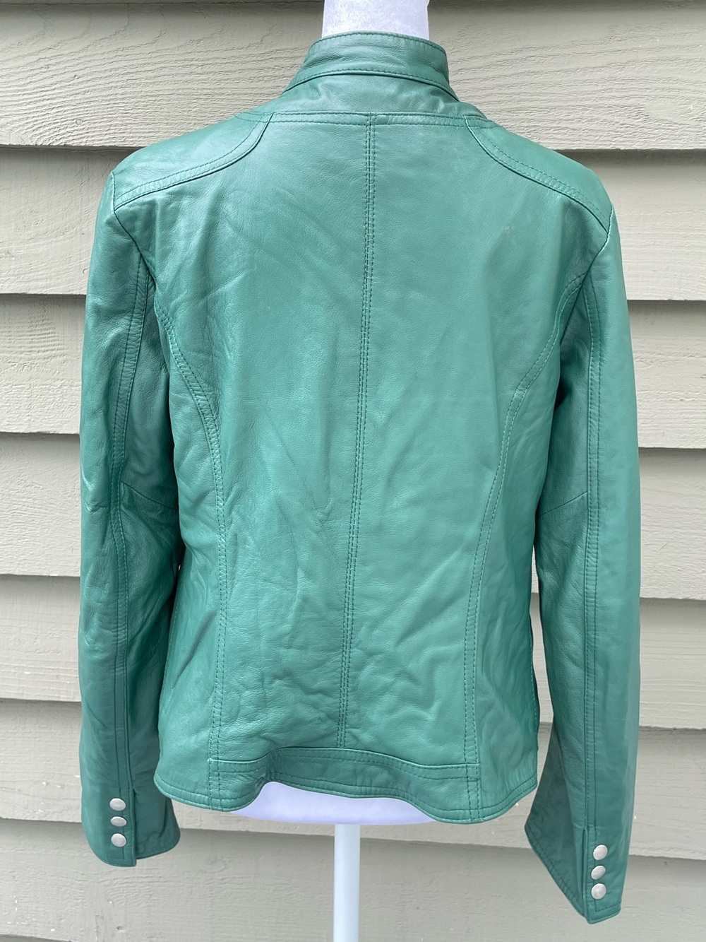 L.Y.N.N. by Carla Ferreri Women's Mint Green Leather Zip-Front Jacket size Large - Picture 4 of 10